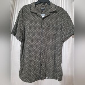 Express Men's Black and Tan Geometric Button Down Shirt